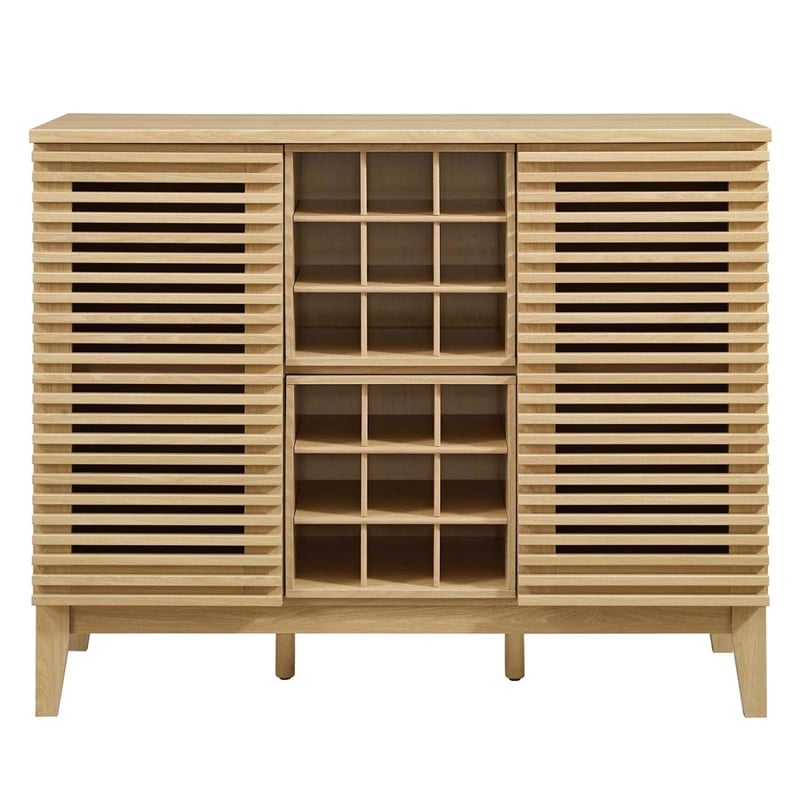 Pemberly Row Bar Cabinet with Wine Rack in Oak Wood Finish
