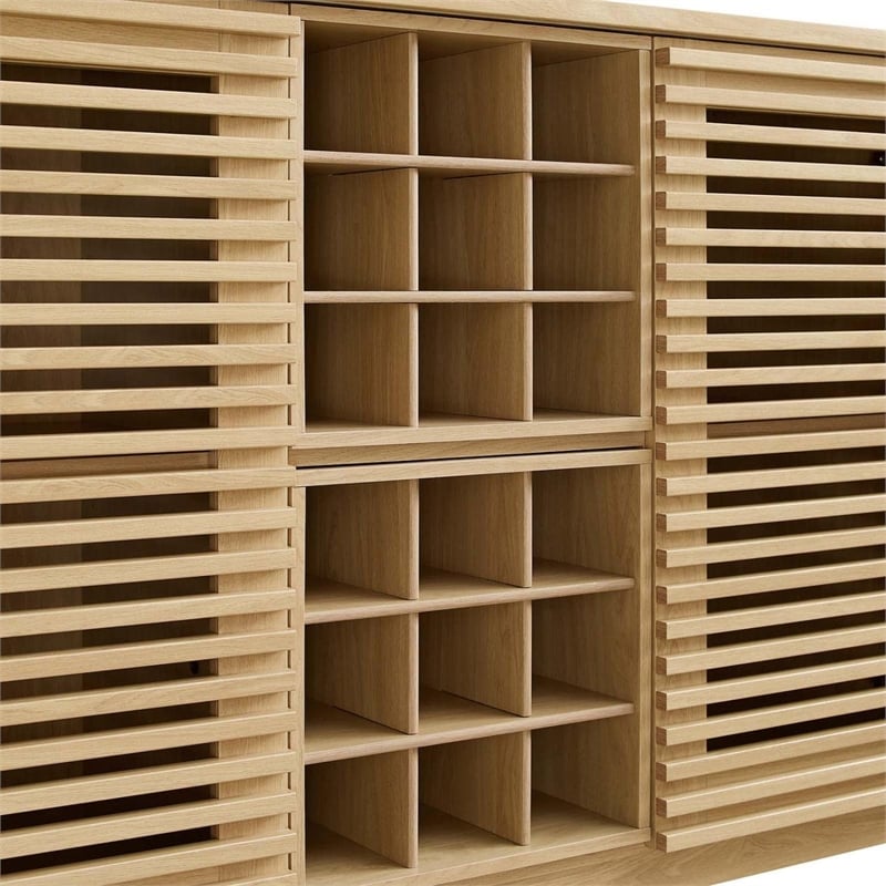 Pemberly Row Bar Cabinet with Wine Rack in Oak Wood Finish