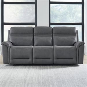 Pemberly Row Triple Power Reclining Sofa with Charging in Blue Gray Leather