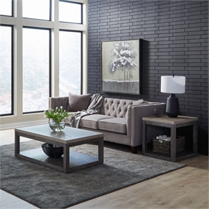Pemberly Row 3 Piece Cocktail and End Table Set in Charcoal Brown Oak Wood