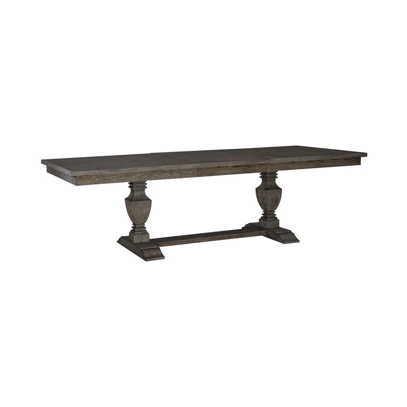 Pemberly Row 7 Piece Trestle Table Dining Set with Arm Chairs in Havana Brown