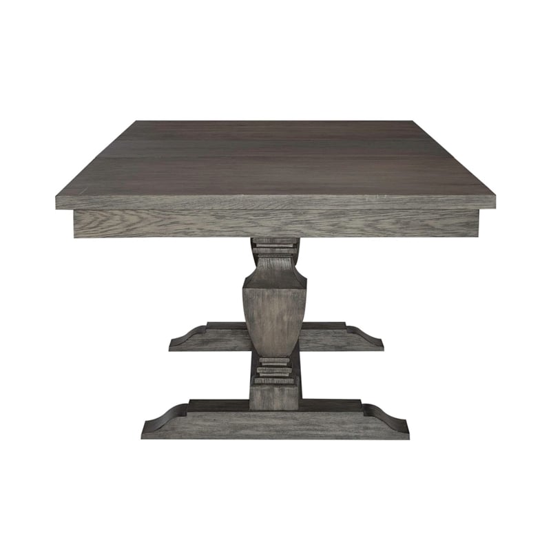 Pemberly Row 7 Piece Trestle Table Dining Set with Arm Chairs in Havana Brown