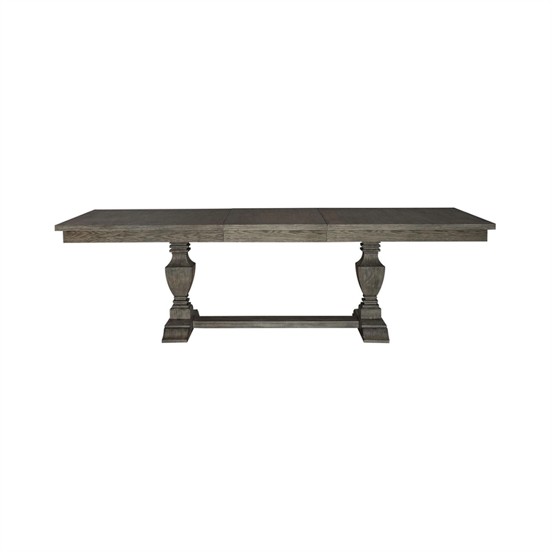 Pemberly Row 7 Piece Trestle Table Dining Set with Arm Chairs in Havana Brown