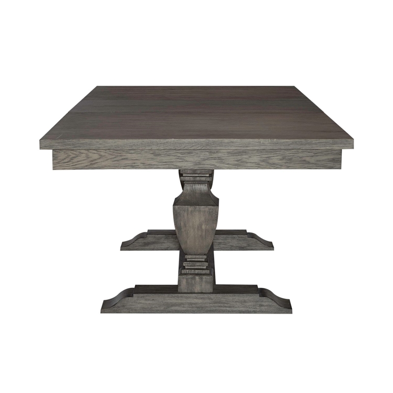 Pemberly Row 7 Piece Trestle Table Dining Set with Arm Chairs in Havana Brown