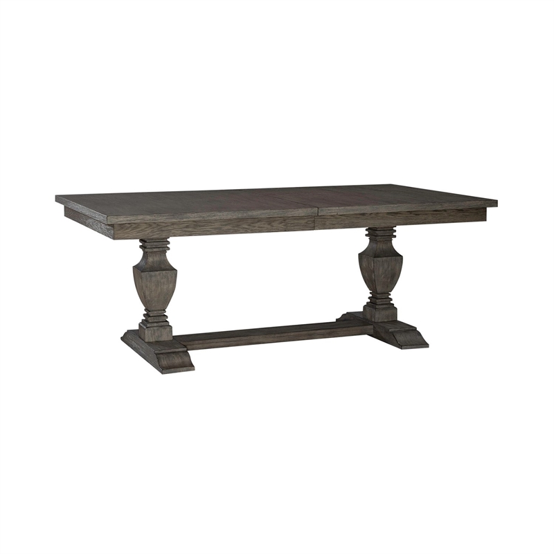 Pemberly Row 7 Piece Trestle Table Dining Set with Arm Chairs in Havana Brown