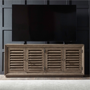 Pemberly Row 78 Inch TV Console with Louvered Panel Doors in Saddle Brown