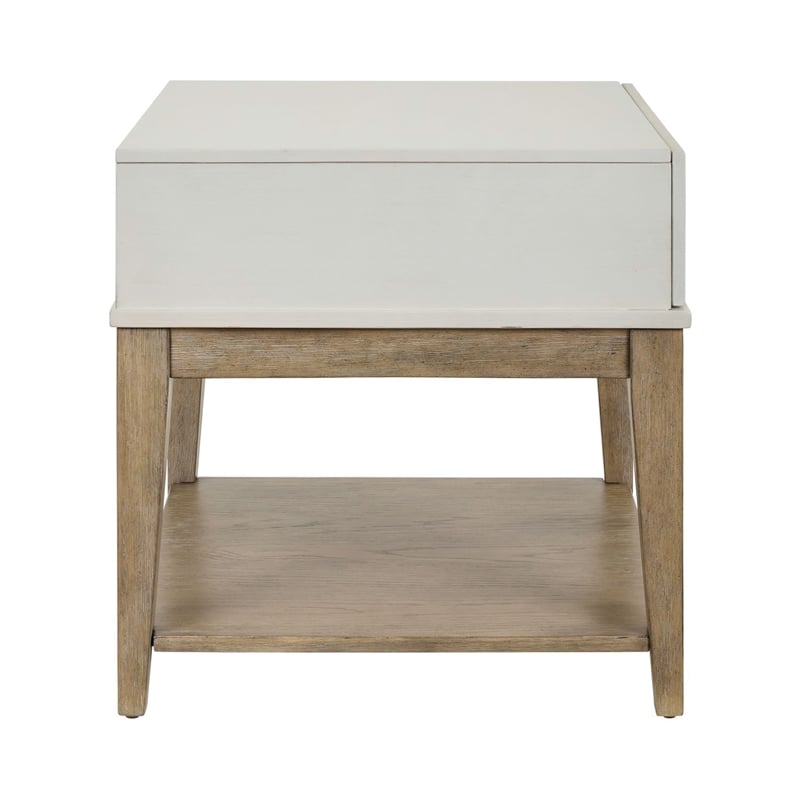 Pemberly Row Compact Chairside Table with Storage in Linen and Khaki