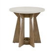 Pemberly Row Round Pedestal End Table with Fan Style Base in Linen and Khaki