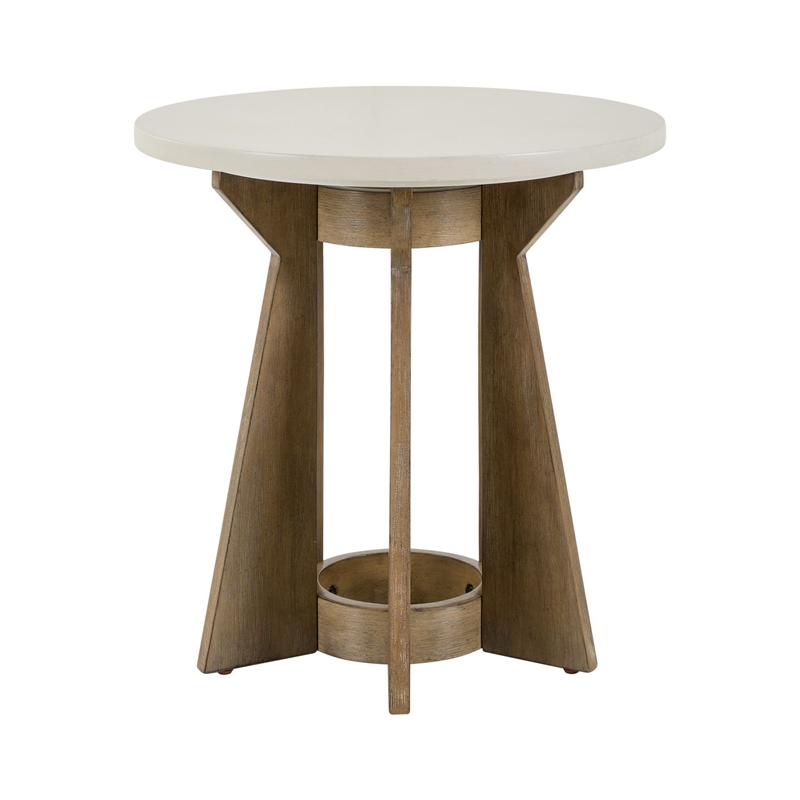 Pemberly Row Round Pedestal End Table with Fan Style Base in Linen and Khaki