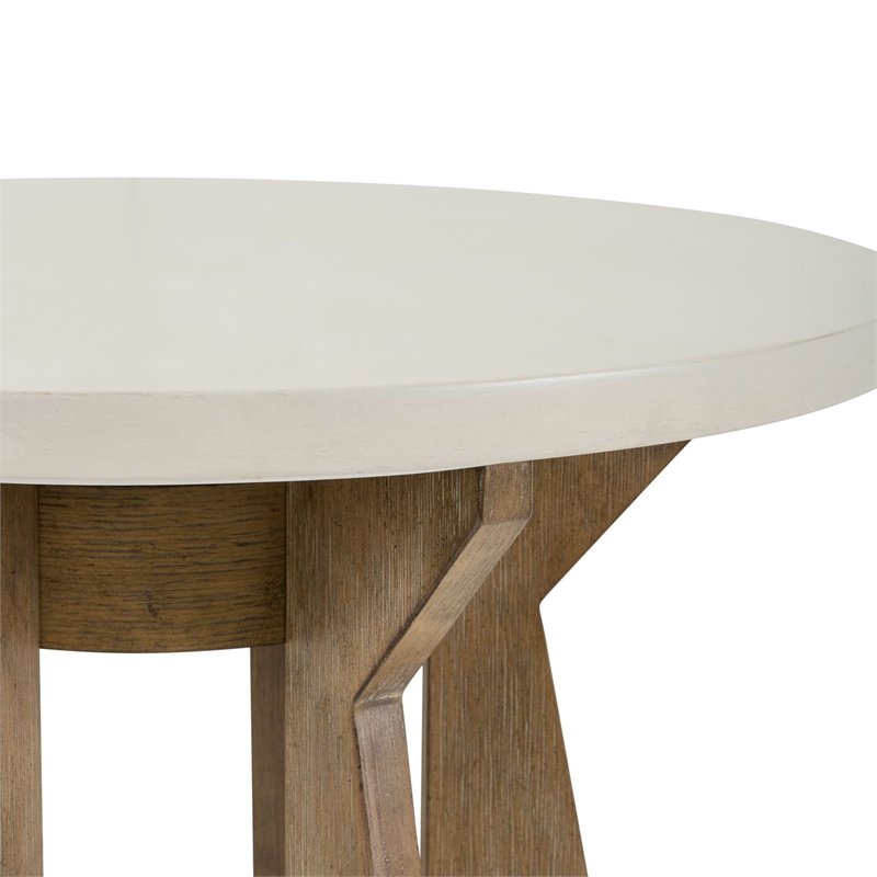 Pemberly Row Round Pedestal End Table with Fan Style Base in Linen and Khaki