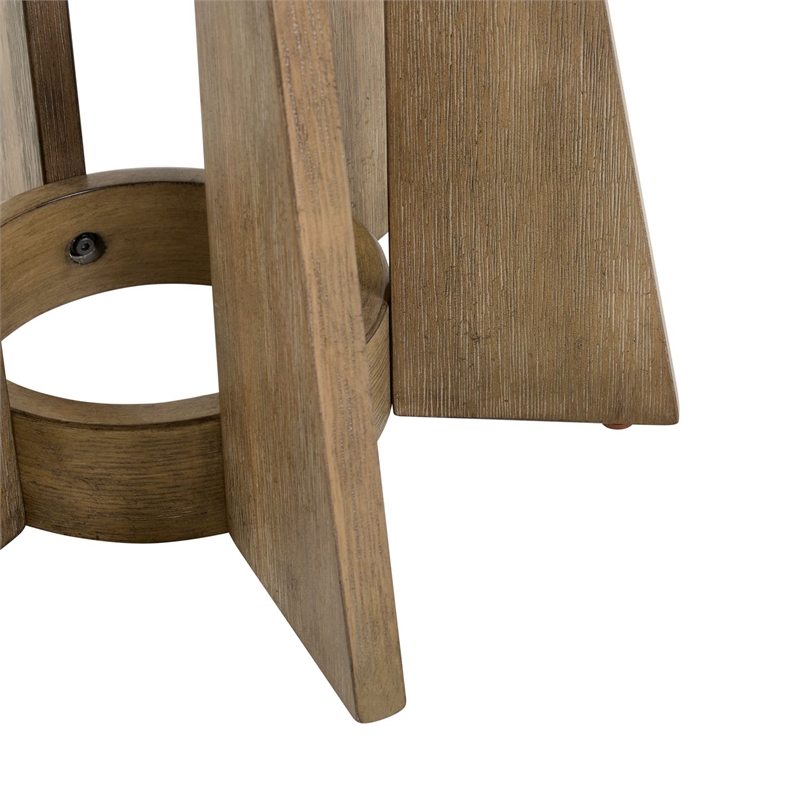 Pemberly Row Round Pedestal End Table with Fan Style Base in Linen and Khaki