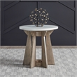 Pemberly Row Round Pedestal End Table with Fan Style Base in Linen and Khaki