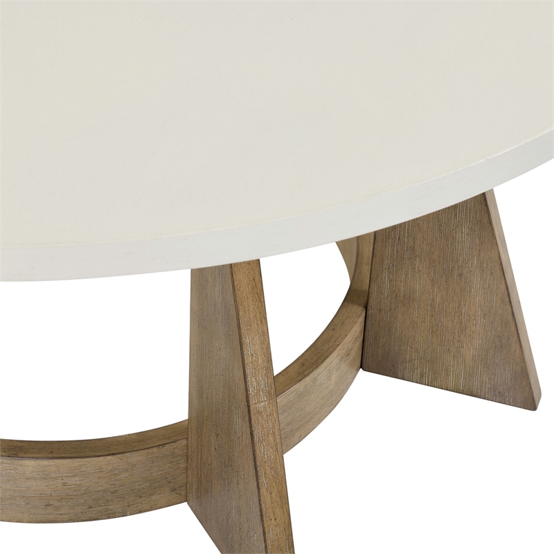 Pemberly Row Round Pedestal Cocktail Table in Rubberwood Linen & Khaki Finish