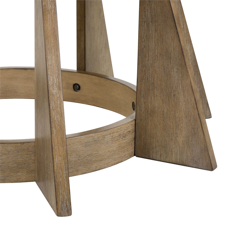 Pemberly Row Round Pedestal Cocktail Table in Rubberwood Linen & Khaki Finish