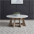 Pemberly Row Round Pedestal Cocktail Table in Rubberwood Linen & Khaki Finish
