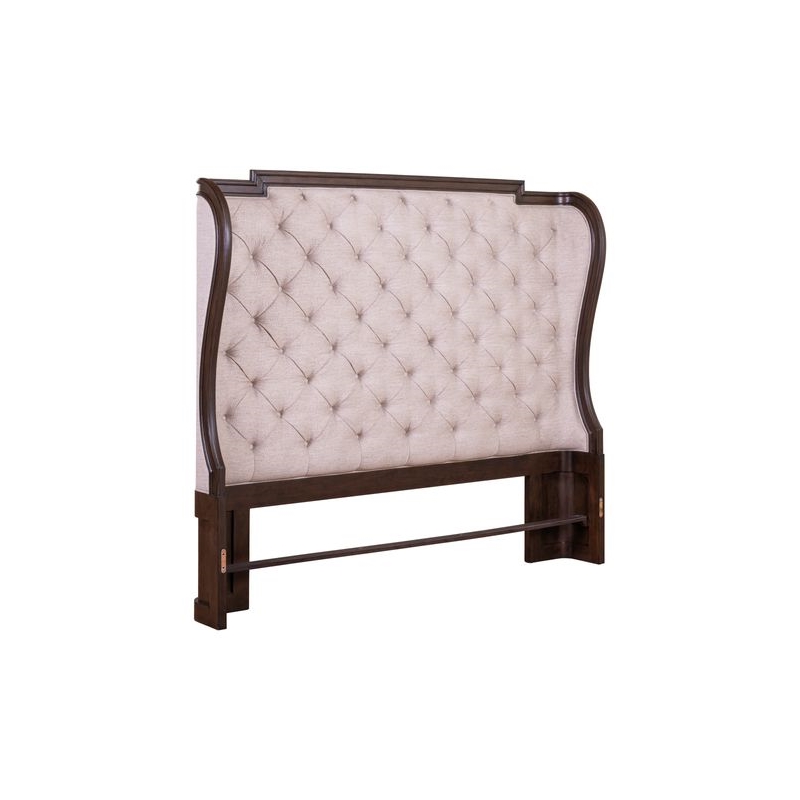 Pemberly Row Queen Upholstered Shelter Headboard with Tufted Panel in Brown