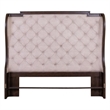 Pemberly Row Queen Upholstered Shelter Headboard with Tufted Panel in Brown