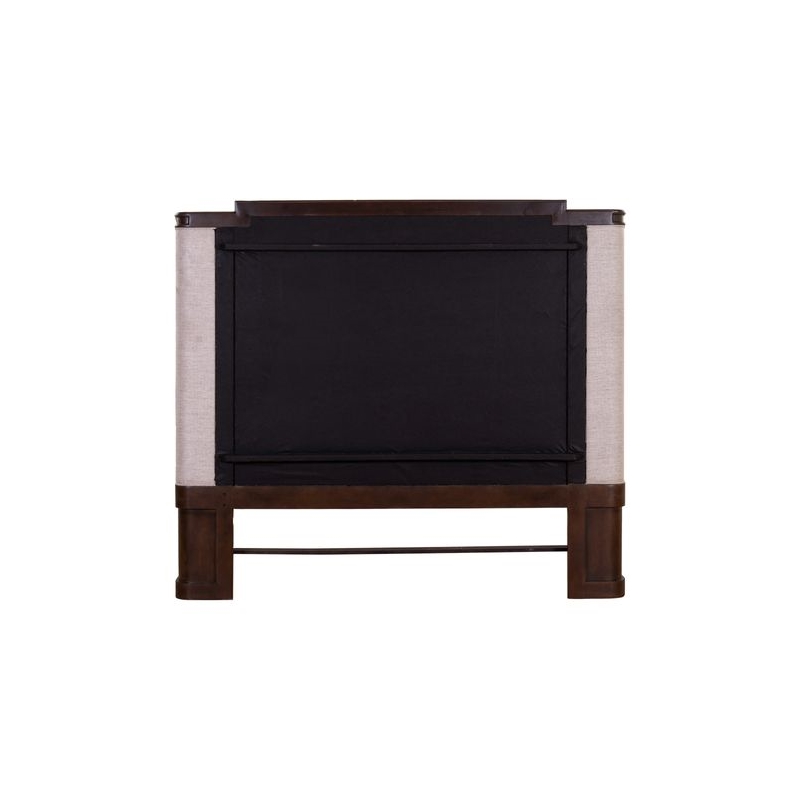 Pemberly Row Queen Upholstered Shelter Headboard with Tufted Panel in Brown