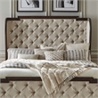 Pemberly Row Queen Upholstered Shelter Headboard with Tufted Panel in Brown