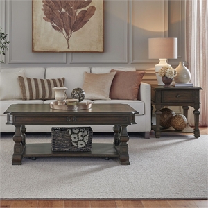 Pemberly Row 3 Piece Cocktail and End Table Set with Casters in Chateau Brown
