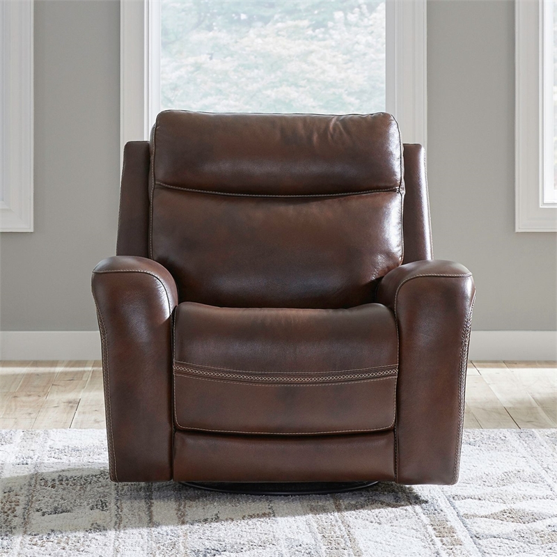Pemberly Row Zero Gravity Power Reclining Sofa and Recliner in Cognac Leather