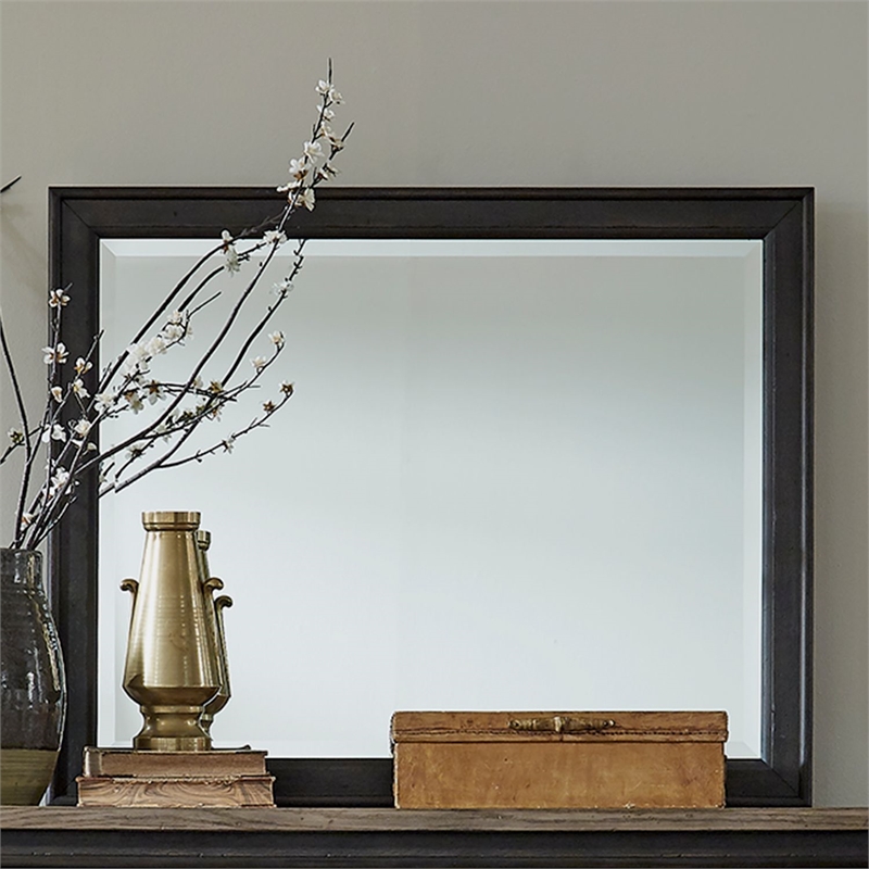 Pemberly Row Landscape Mirror with Beveled Edge in Dusty Taupe and Black