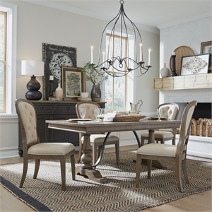 Pemberly Row 5 Piece Trestle Dining Set with Tufted Chairs in Brown