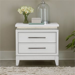 Pemberly Row Nightstand with LED Lights and Charging Station White