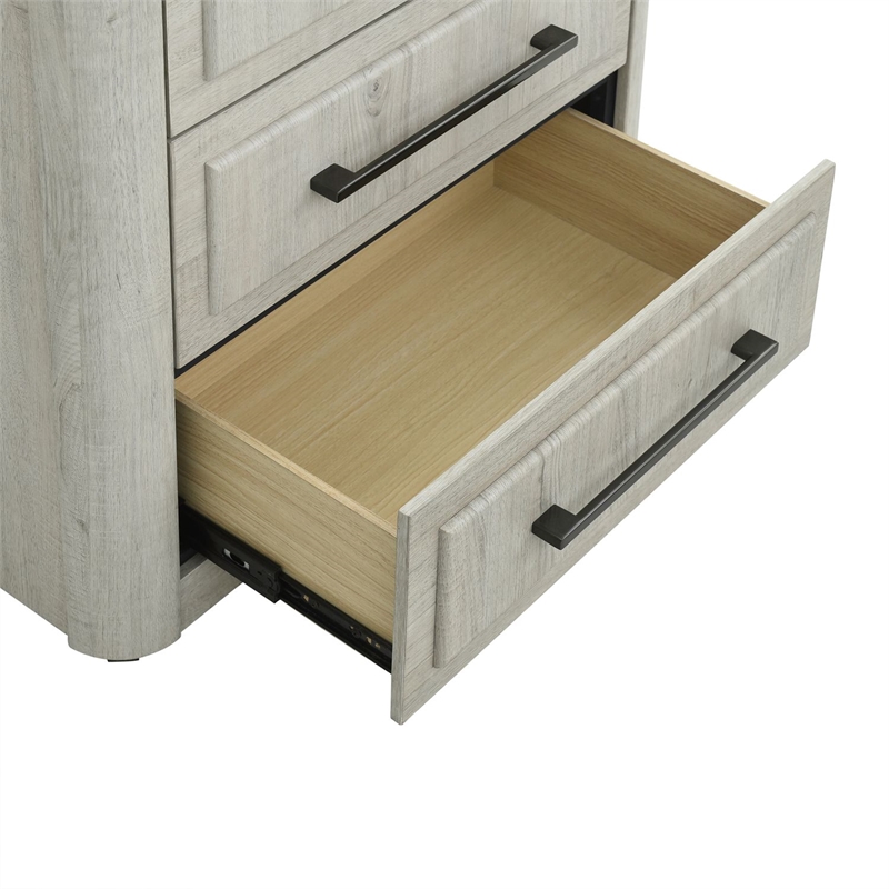 Pemberly Row Bedroom Nightstand with Charging Station in Natural White