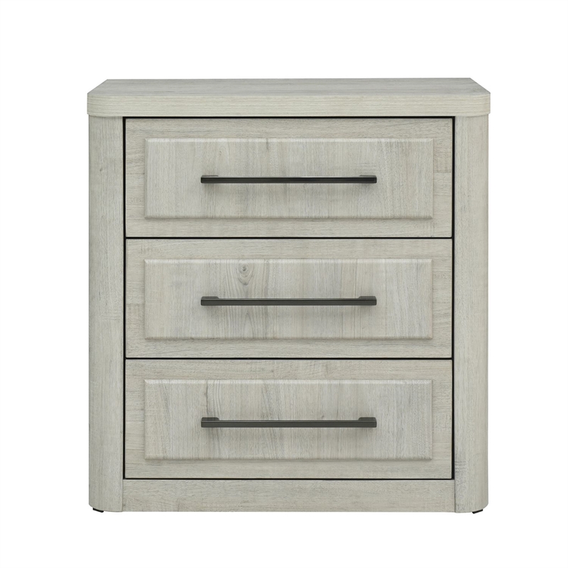 Pemberly Row Bedroom Nightstand with Charging Station in Natural White