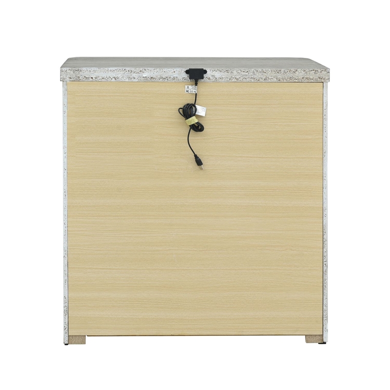 Pemberly Row Bedroom Nightstand with Charging Station in Natural White