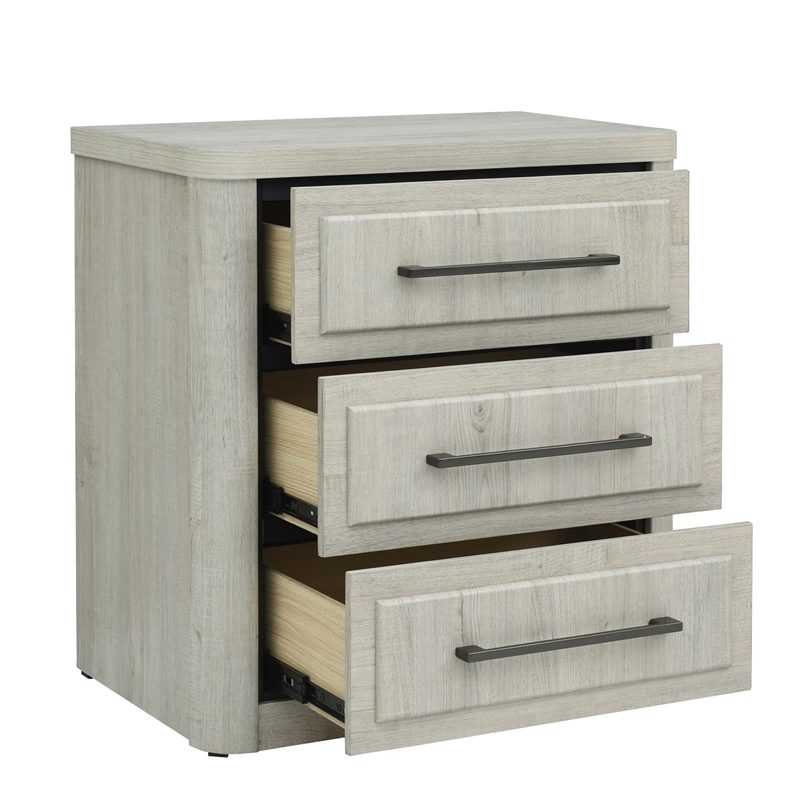 Pemberly Row Bedroom Nightstand with Charging Station in Natural White