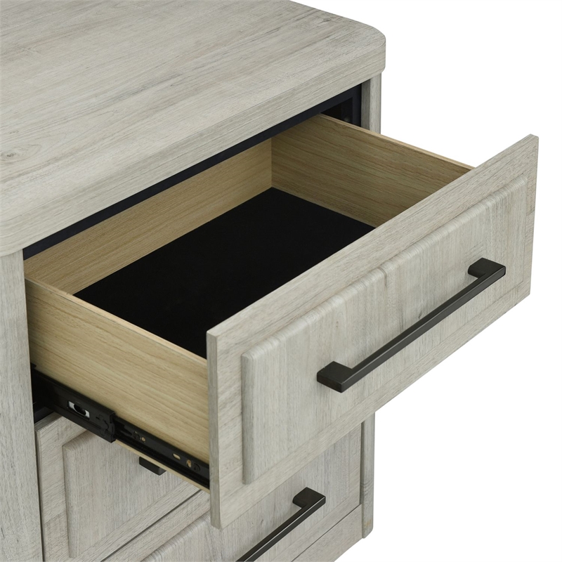 Pemberly Row Bedroom Nightstand with Charging Station in Natural White