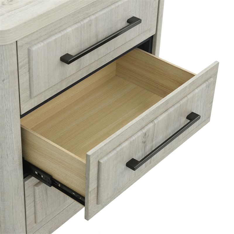 Pemberly Row Bedroom Nightstand with Charging Station in Natural White