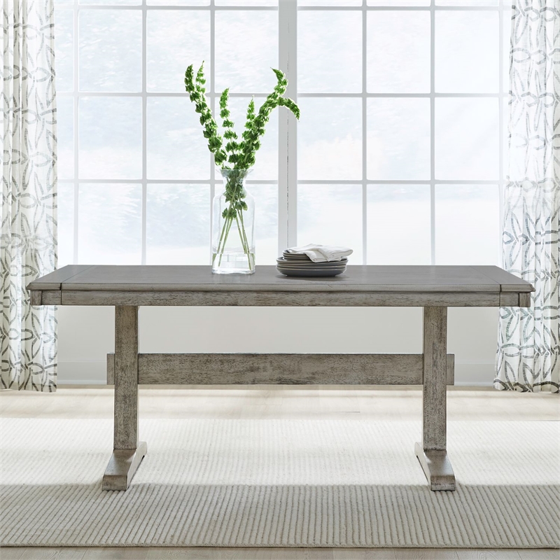 Pemberly Row Dining Trestle Table with 2 Removable Leaves in White