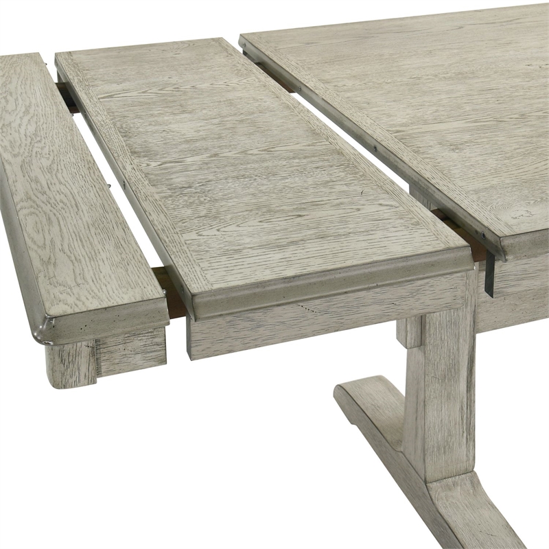 Pemberly Row Dining Trestle Table with 2 Removable Leaves in White