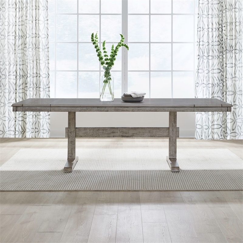 Pemberly Row Dining Trestle Table with 2 Removable Leaves in White