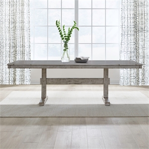 Pemberly Row Dining Trestle Table with 2 Removable Leaves in White