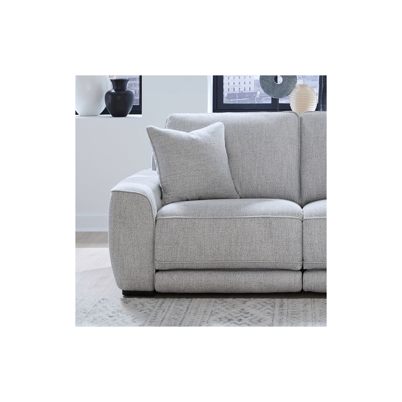 Pemberly Row Sofa Loveseat and Recliner Power Set in Smoke Gray Fabric