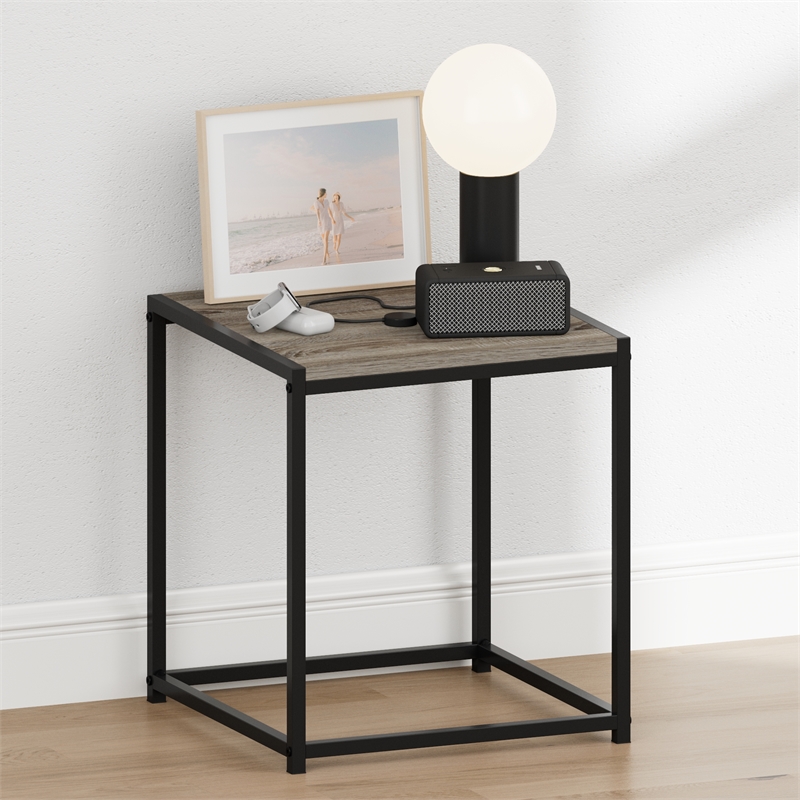 Pemberly Row Metal Frame Nightstand Toolless Side Table in French Oak Grey
