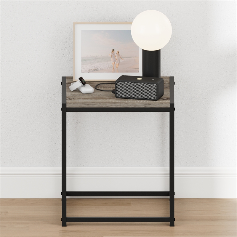 Pemberly Row Metal Frame Nightstand Toolless Side Table in French Oak Grey