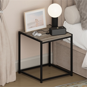 Pemberly Row Metal Frame Nightstand Toolless Side Table in French Oak Grey