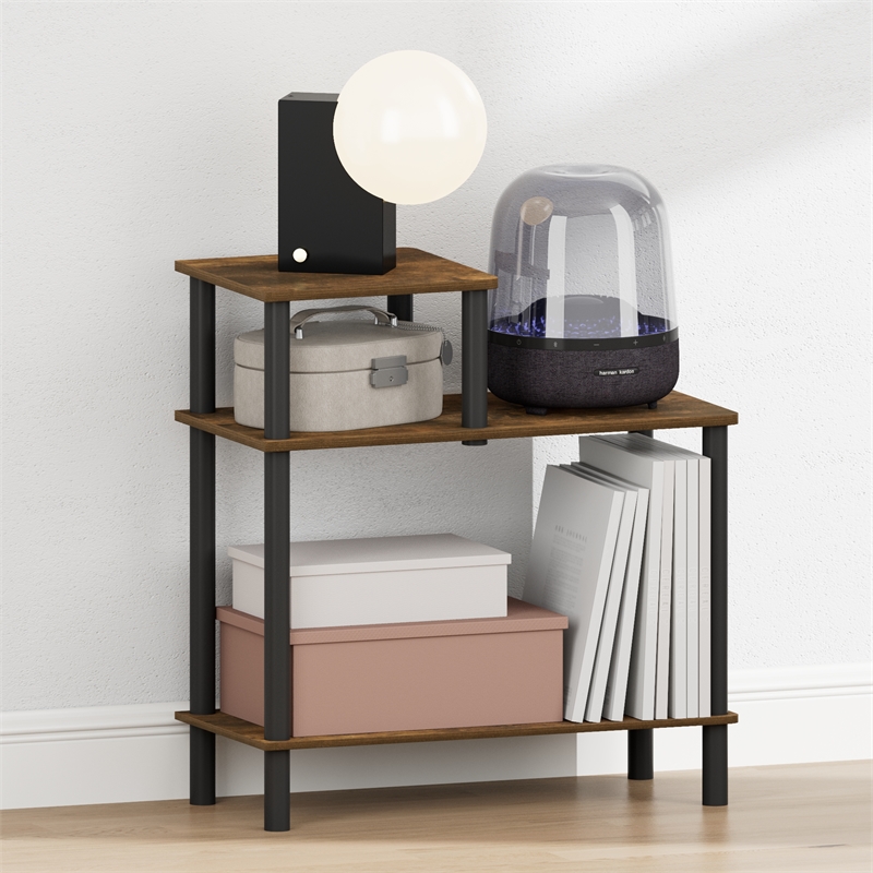 Pemberly Row 3-Tier Open Nightstand Toolless Side Table in Amber Pine