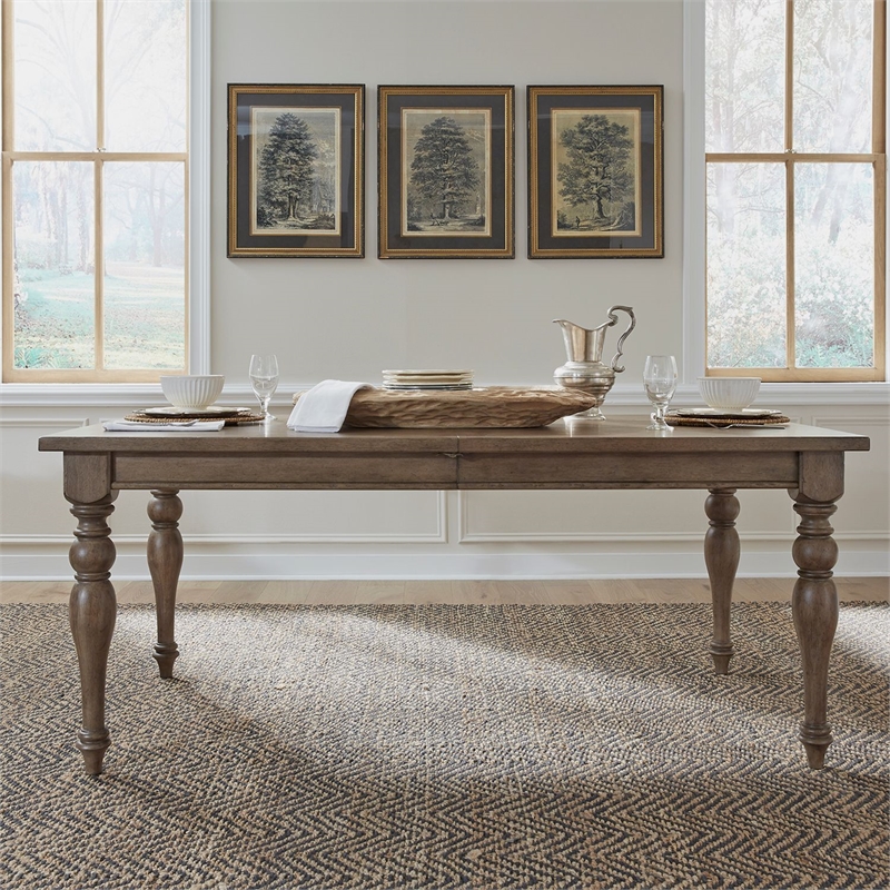 Pemberly Row 6 Piece Leg Table Dining Set with Bench in Brown