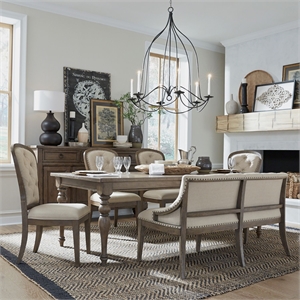 Pemberly Row 6 Piece Leg Table Dining Set with Bench in Brown