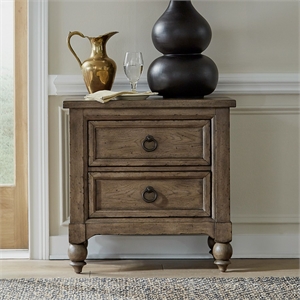 Pemberly Row 2-Drawer Nightstand with Charging Station in Taupe Finish