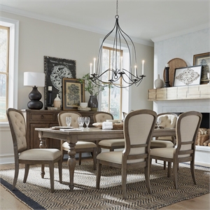 Pemberly Row 7 Piece Leg Table Dining Set with Tufted Chairs in Brown