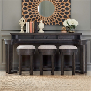 Pemberly Row 4 Piece Charging Console Table Set with 3 Stools in Peppercorn