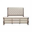 Pemberly Row Queen Sleigh Bed with Button Tufted Upholstery in Brown