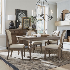 Pemberly Row 5 Piece Leg Table Dining Set with Tufted Back Chairs in Dusty Taupe